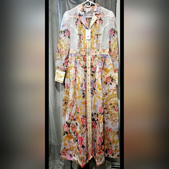 NEW Beautiful Floral print maxi dress with stone belt size Large - Picture 4 of 5
